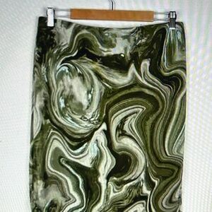 SK 30 Nordstrom AFRM Green Marble Swirl XS Midi Skirt Lynch Mesh
